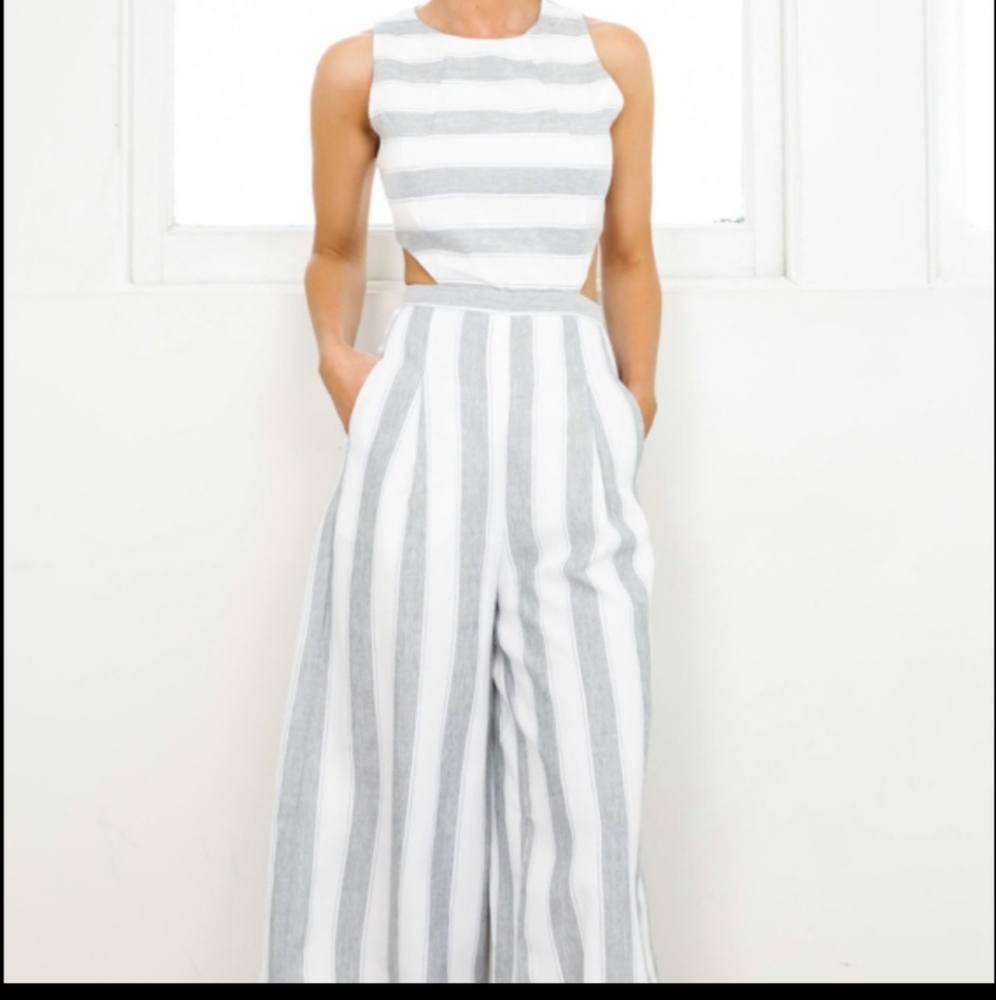Showpo grey and white striped jumpsuit